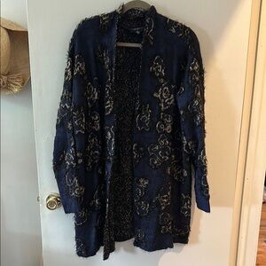 Navy, Black, and Gold Floral Cardigan